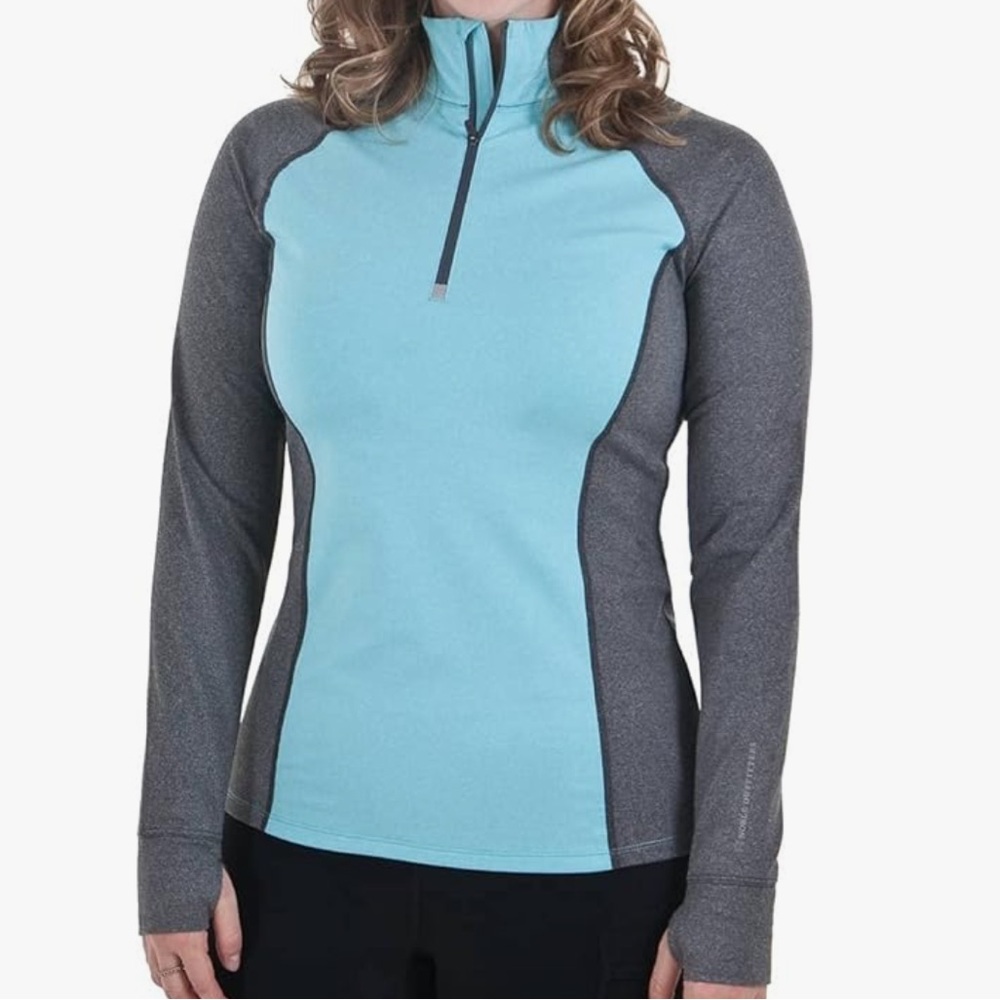 Noble Outfitters Athena Quarter Zip Shirt PulloverSz Small Aqua&Gray equestrian‎